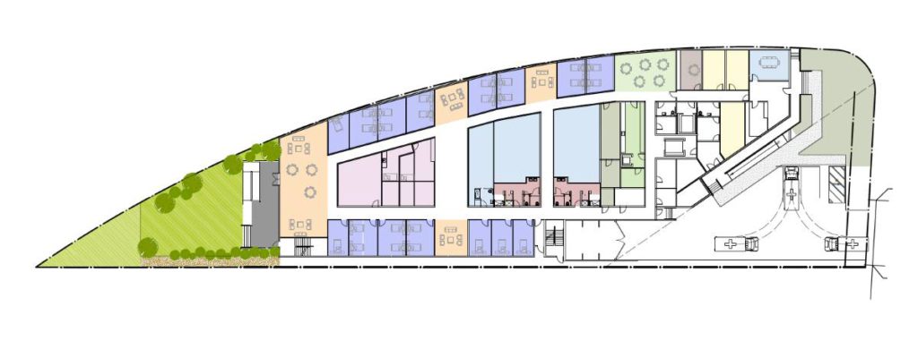 A schematic shows the proposed layout of the health center. Courtesy of BACS